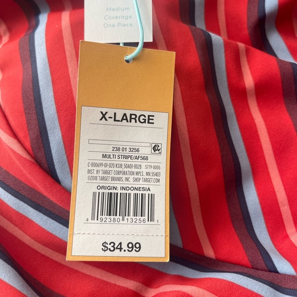 Adorable one-piece swimsuit with flattering vertical stripes! - Picture 3 of 4